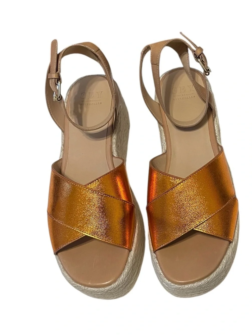 Seychelles SEY Anthropologie Metallic Orange Espadrille Wedge Sandal sz 9 NIB